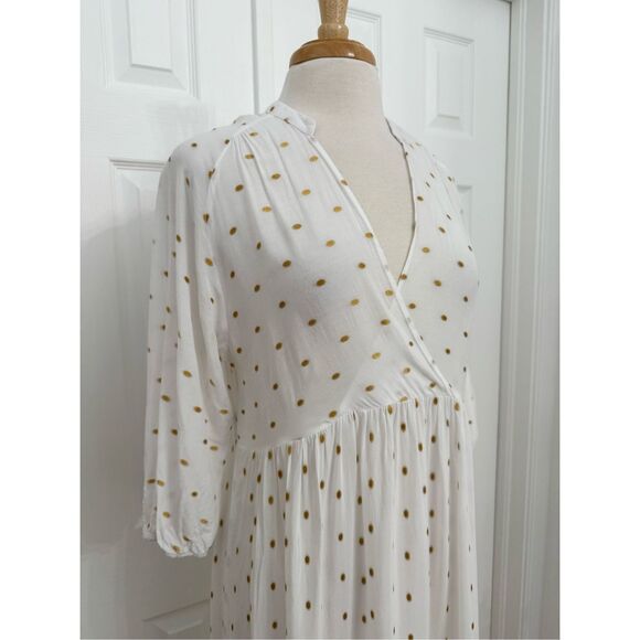 Anthropologie Augustine White Polka Dot 3/4 Sleeve Midi Tiered Dress Size Small - Picture 3 of 7